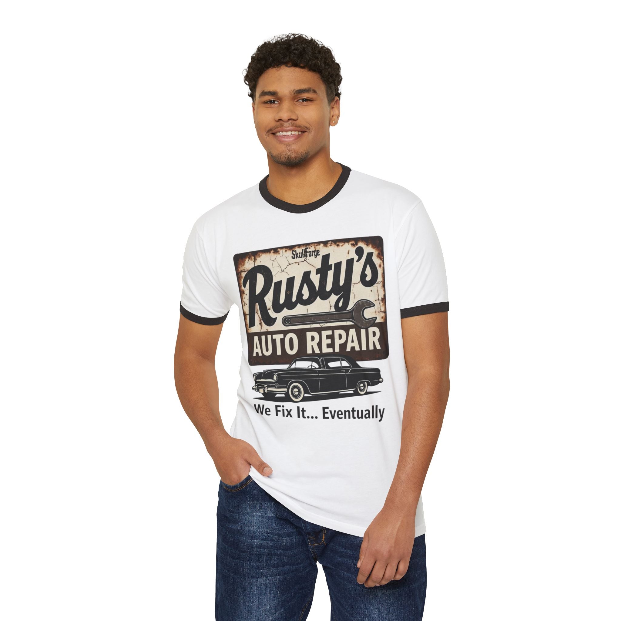 Rusty's Auto Repair Vintage Ringer Tee T-Shirt