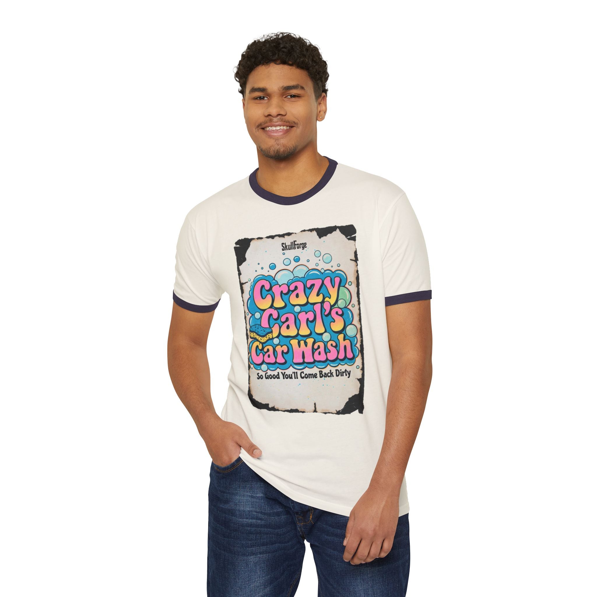 Crazy Carl's Car Wash Vintage Ringer Tee T-Shirt