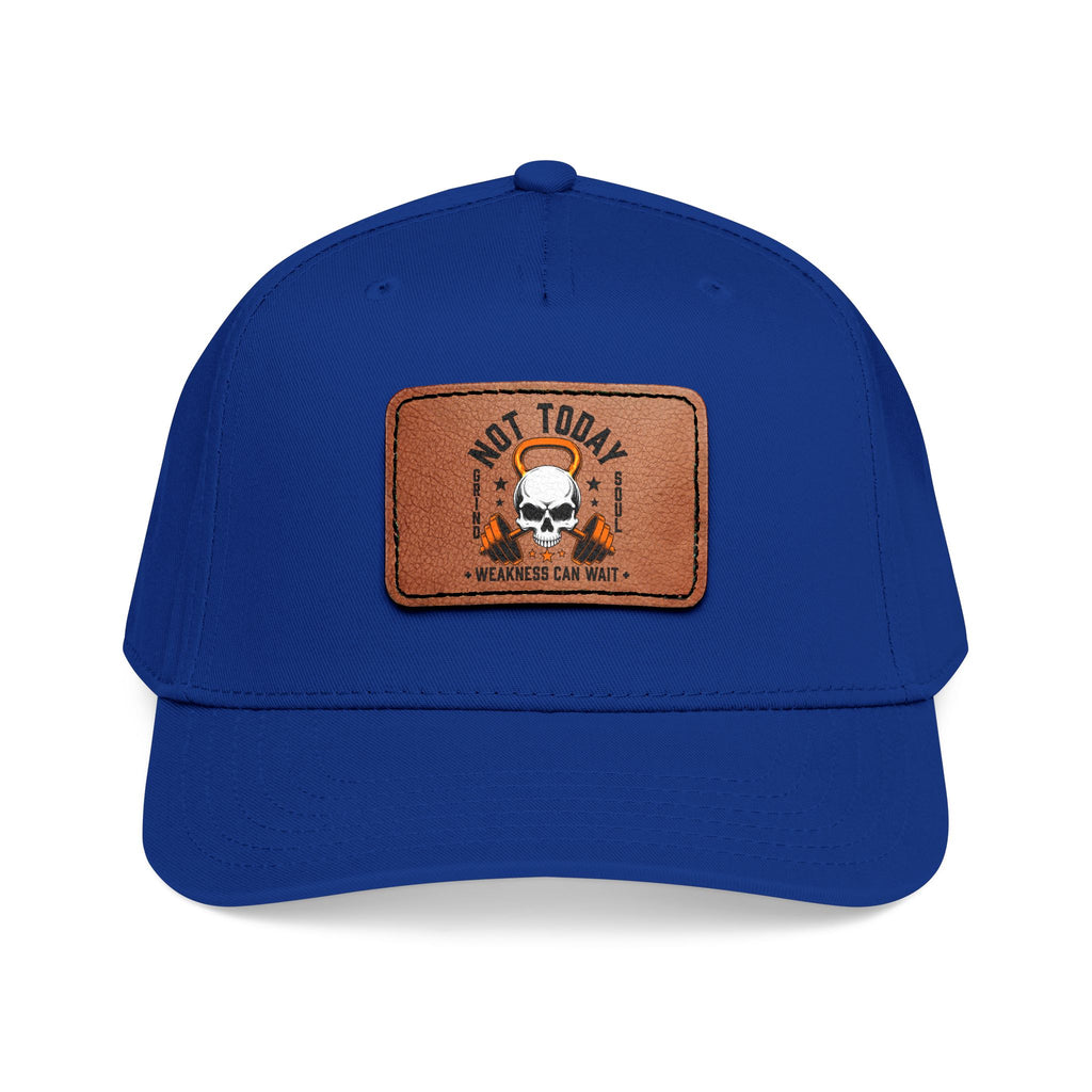 Not Today Leather Patch Baseball Cap One size Royal Blue Light Brown patch Rectangle Hats