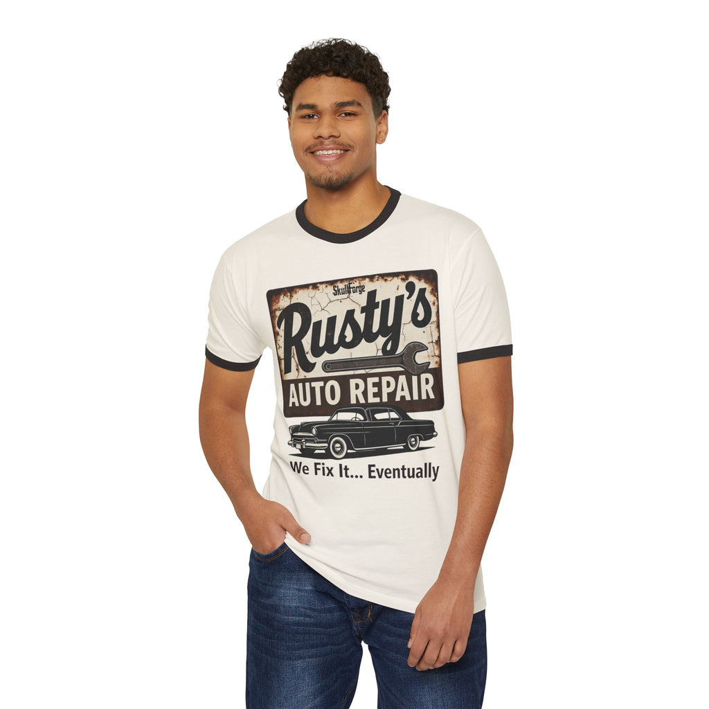 Rusty's Auto Repair Vintage Ringer Tee T-Shirt