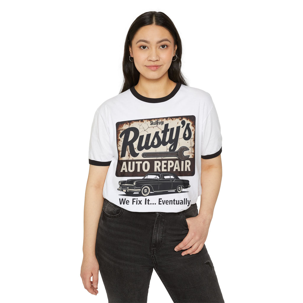 Rusty's Auto Repair Vintage Ringer Tee T-Shirt