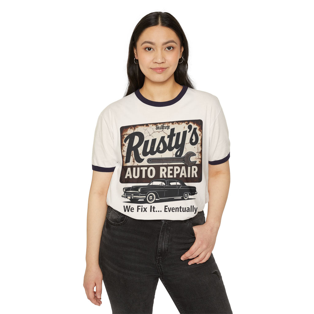 Rusty's Auto Repair Vintage Ringer Tee T-Shirt