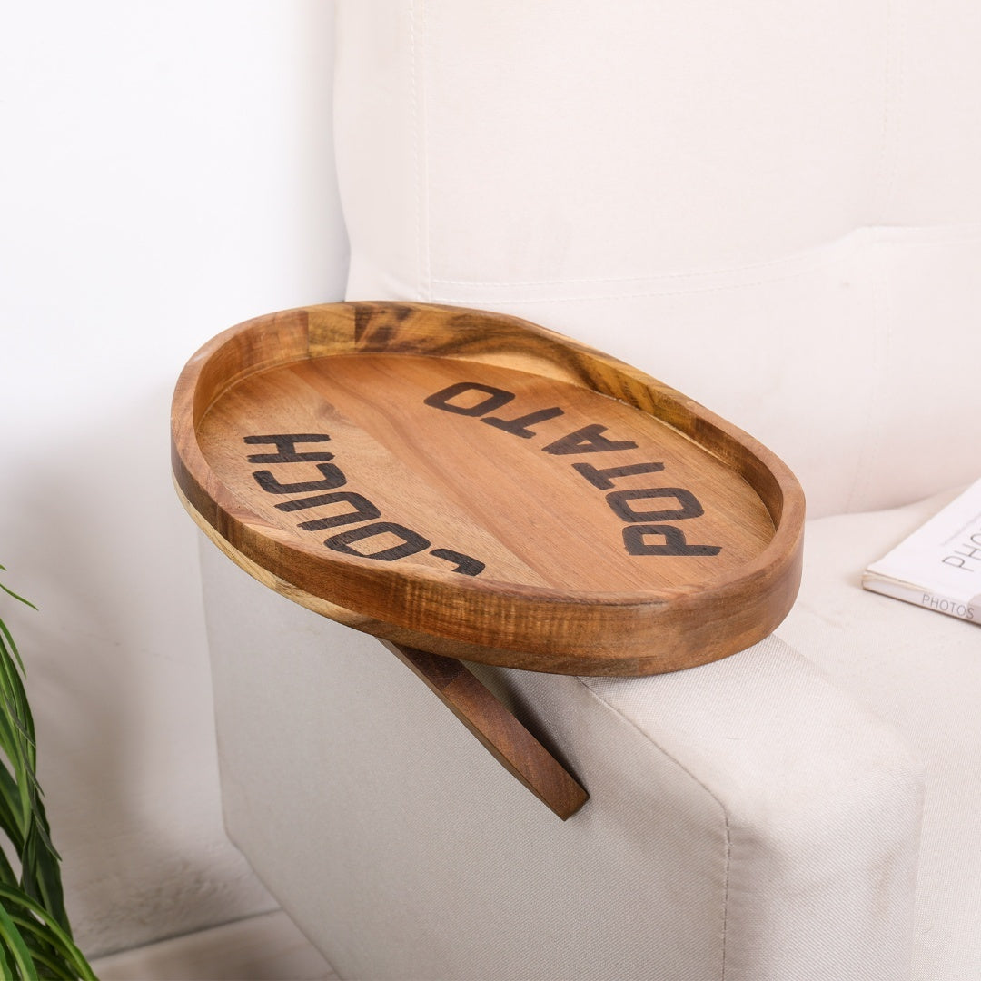 Couch Potato Tray-Smart Clip-On Sofa Tray Made of Acacia Wood Sofa Tray