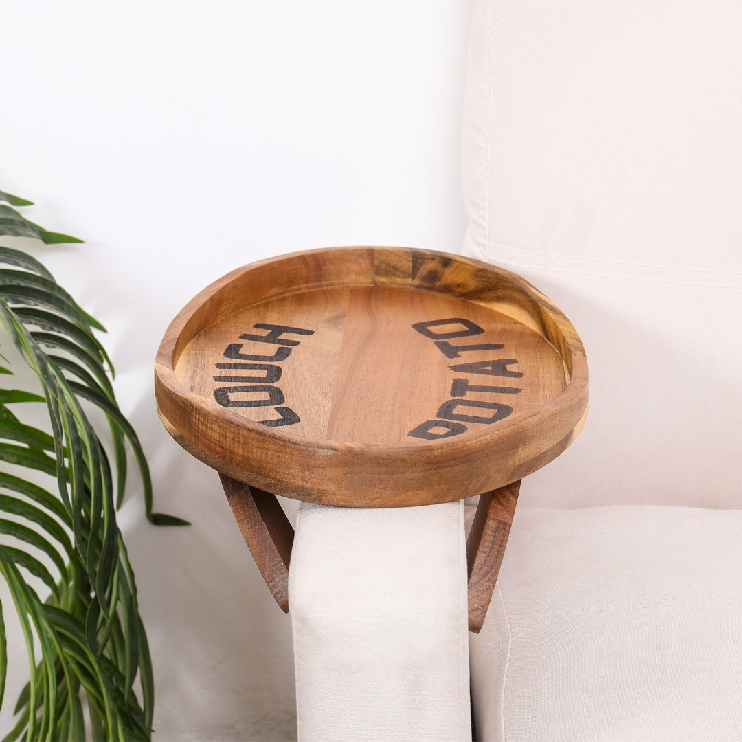 Couch Potato Tray-Smart Clip-On Sofa Tray Made of Acacia Wood Sofa Tray