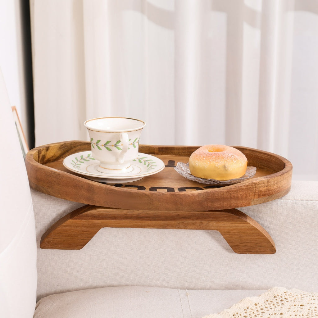 Couch Potato Tray-Smart Clip-On Sofa Tray Made of Acacia Wood Sofa Tray