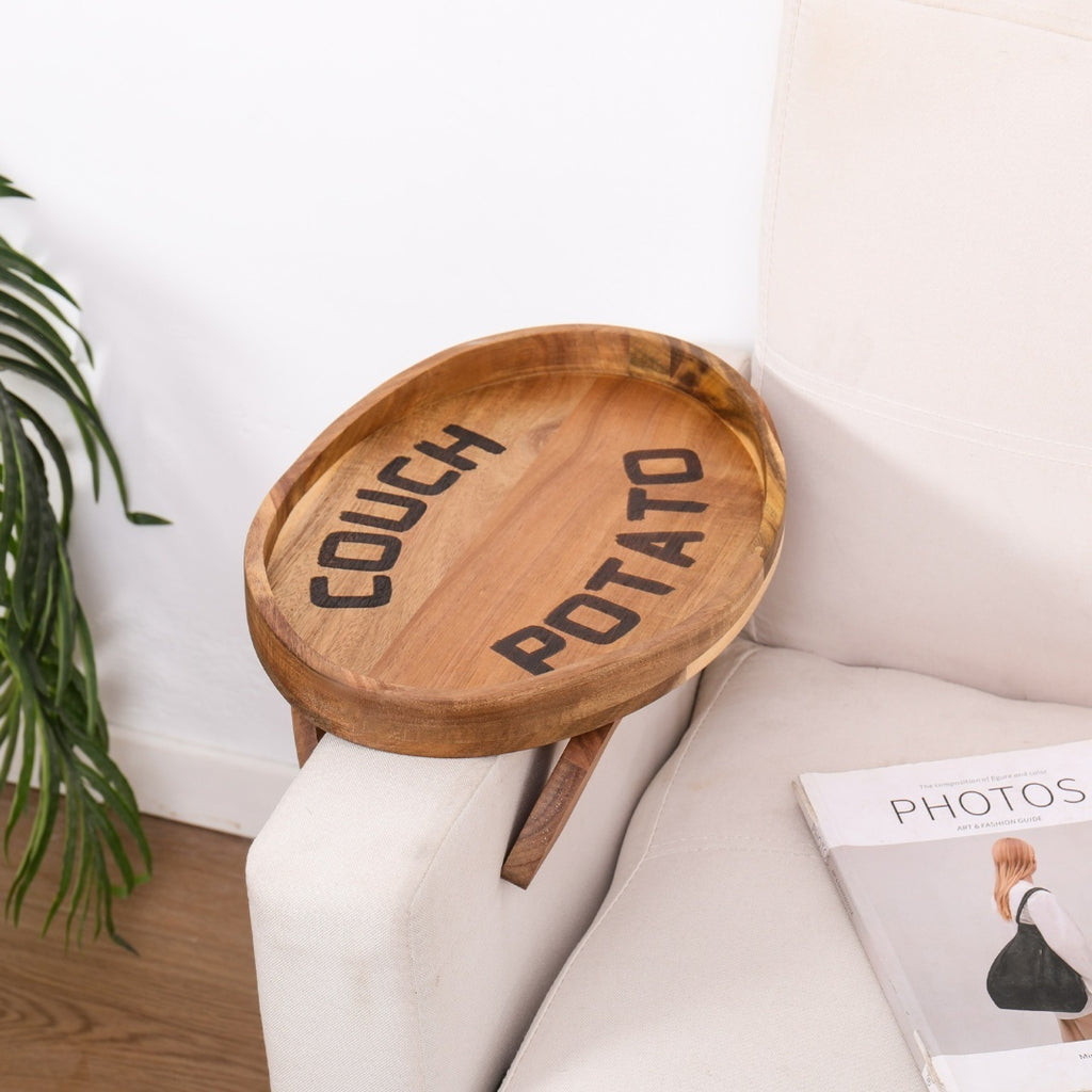 Couch Potato Tray-Smart Clip-On Sofa Tray Made of Acacia Wood Sofa Tray