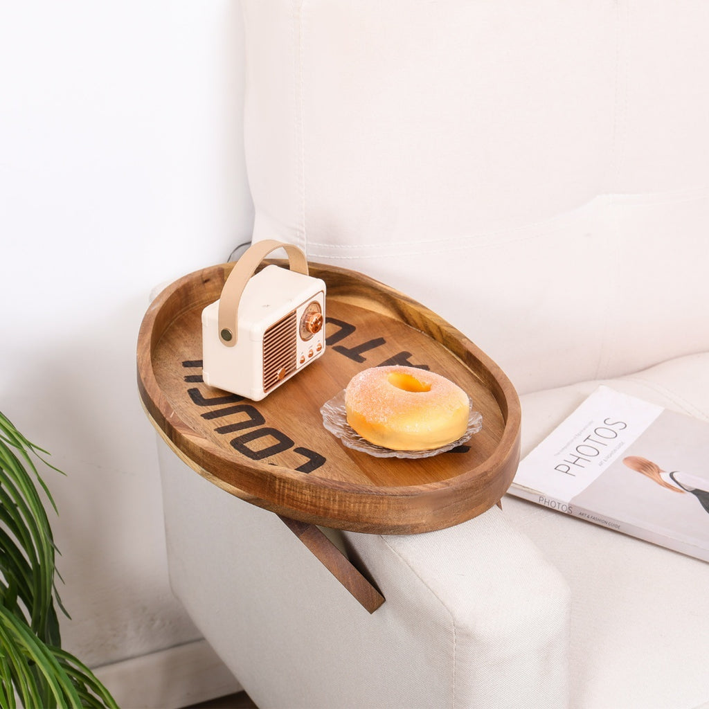 Couch Potato Tray-Smart Clip-On Sofa Tray Made of Acacia Wood Sofa Tray