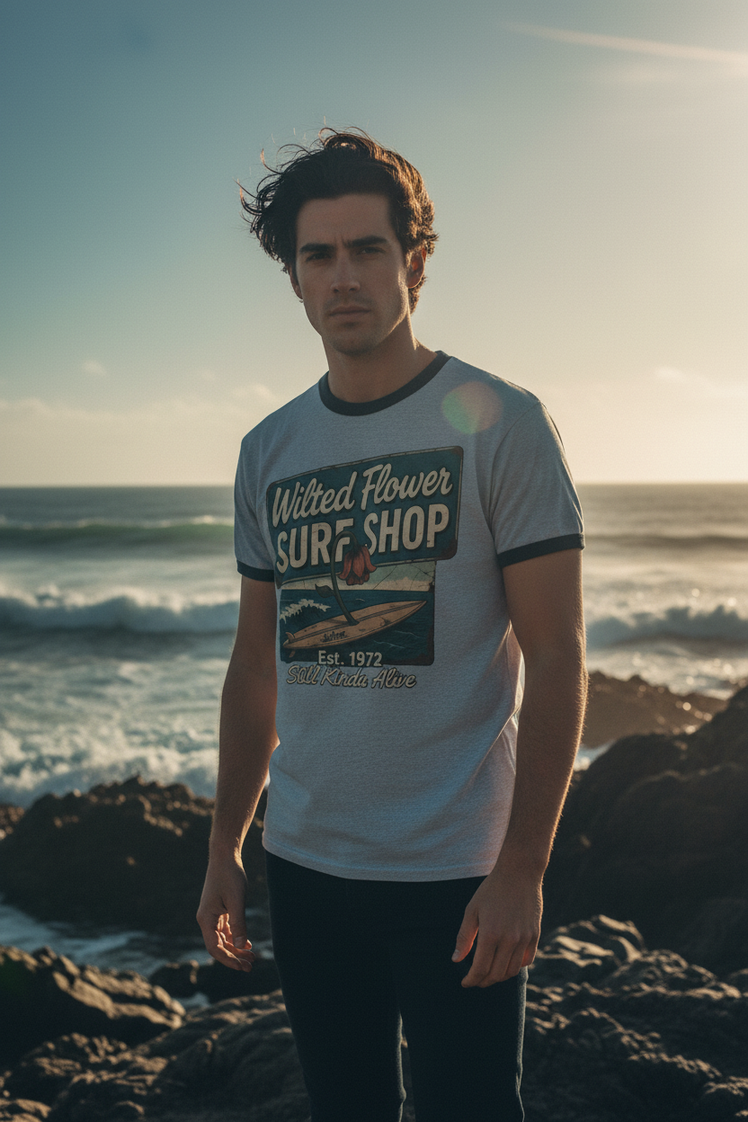 Wilted Flower Surf Shop Vintage Ringer Tee Lifestyle Mockup